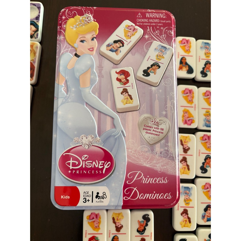 Disney Princess Dominoes 28 Piece Set Cardinal 69003 Pink Storage Tin 2009 Kids - Picture 10 of 15